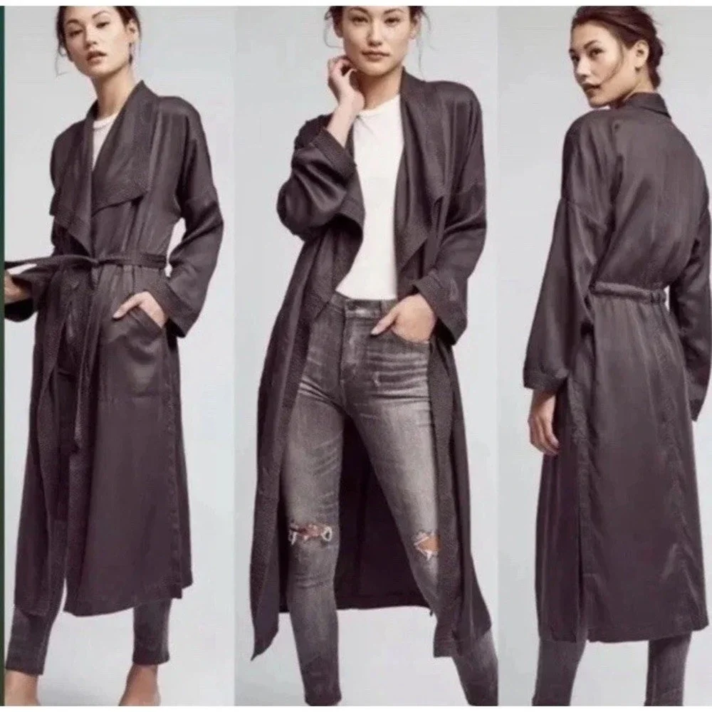 HEI HEI Anthropologie Womens Gray Trapunto Duster Trench Coat sz Sm Msrp $138 - Picture 1 of 4